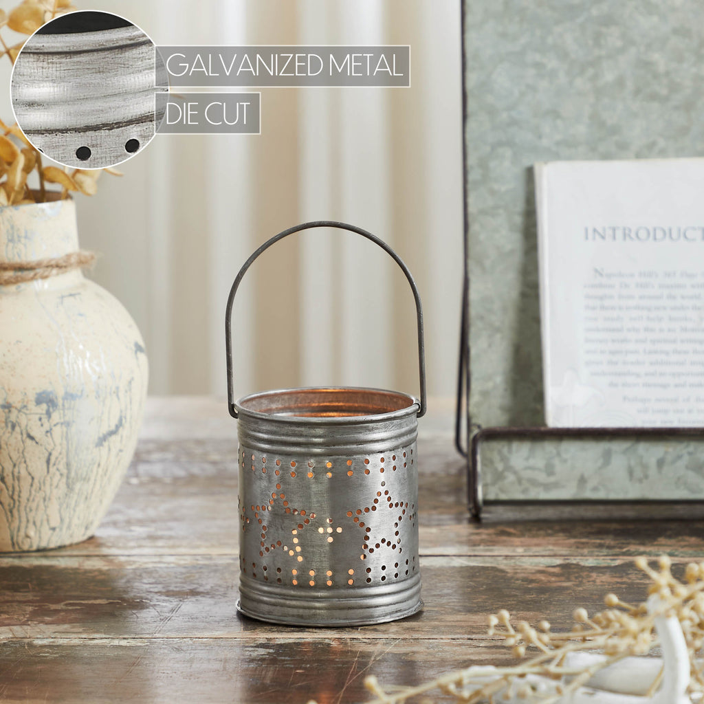 Primitive Punched Star Metal Candle Holder