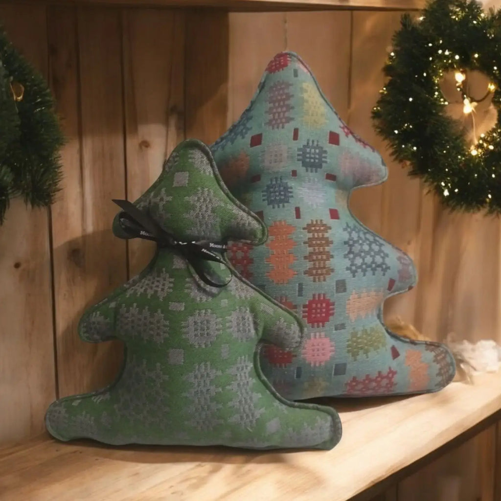 Green Welsh Tapestry Fabric Christmas Tree Cushion