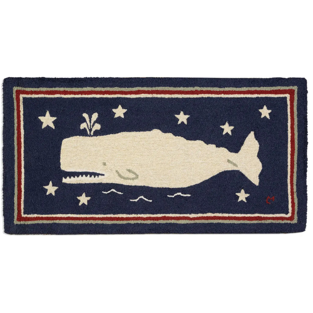 Whale Spout & Stars Hooked Folk Art Rug