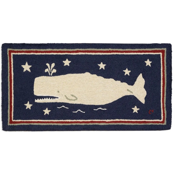 Whale Spout & Stars Hooked Folk Art Rug