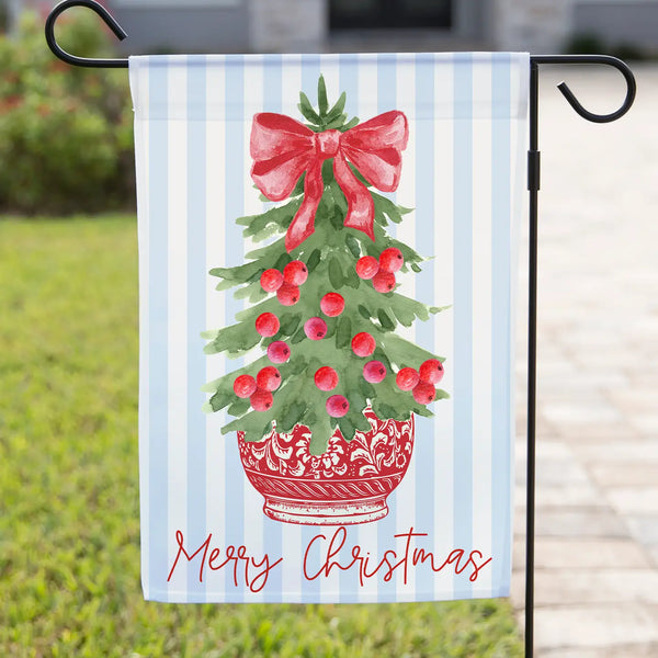 Christmas Garden Flag - Merry Christmas Tree with Berries