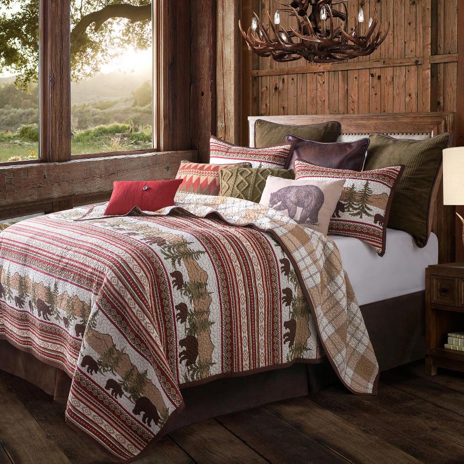 Bear Trails Quilt Set  Log Cabin Style Quilts Cushions and Rugs