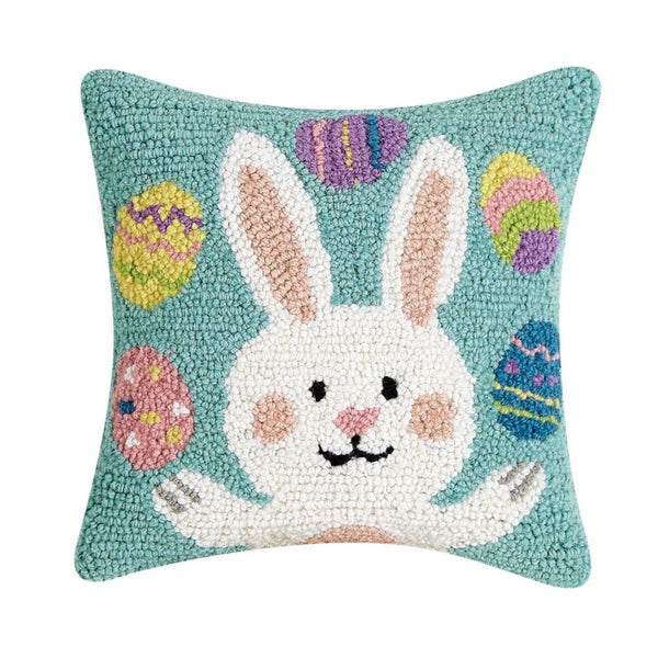 Bunny Juggling Eggs Hooked Cushion - Olde Glory