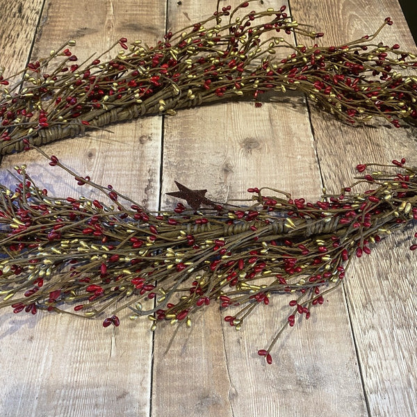 Burgundy and Gold Pip Berry Garland with Stars - Olde Glory