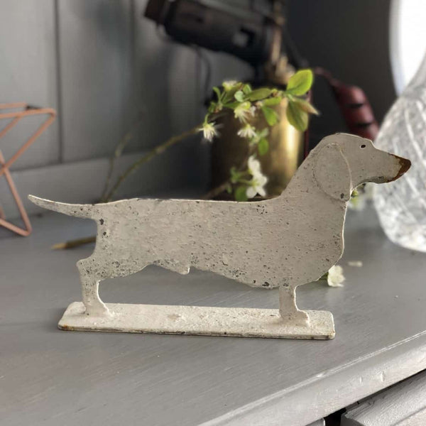 Distressed Painted Dachshund on Stand - Olde Glory