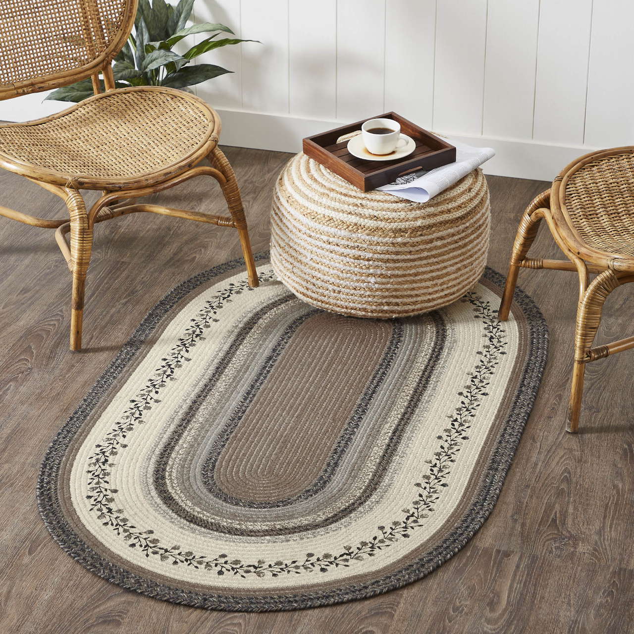 Large Floral Vine Braided Jute Rug | New England Shaker Style Rugs UK ...