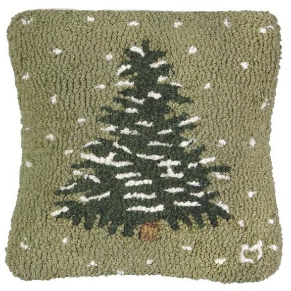Flurries Frosted Tree Square Hooked Cushion - Olde Glory