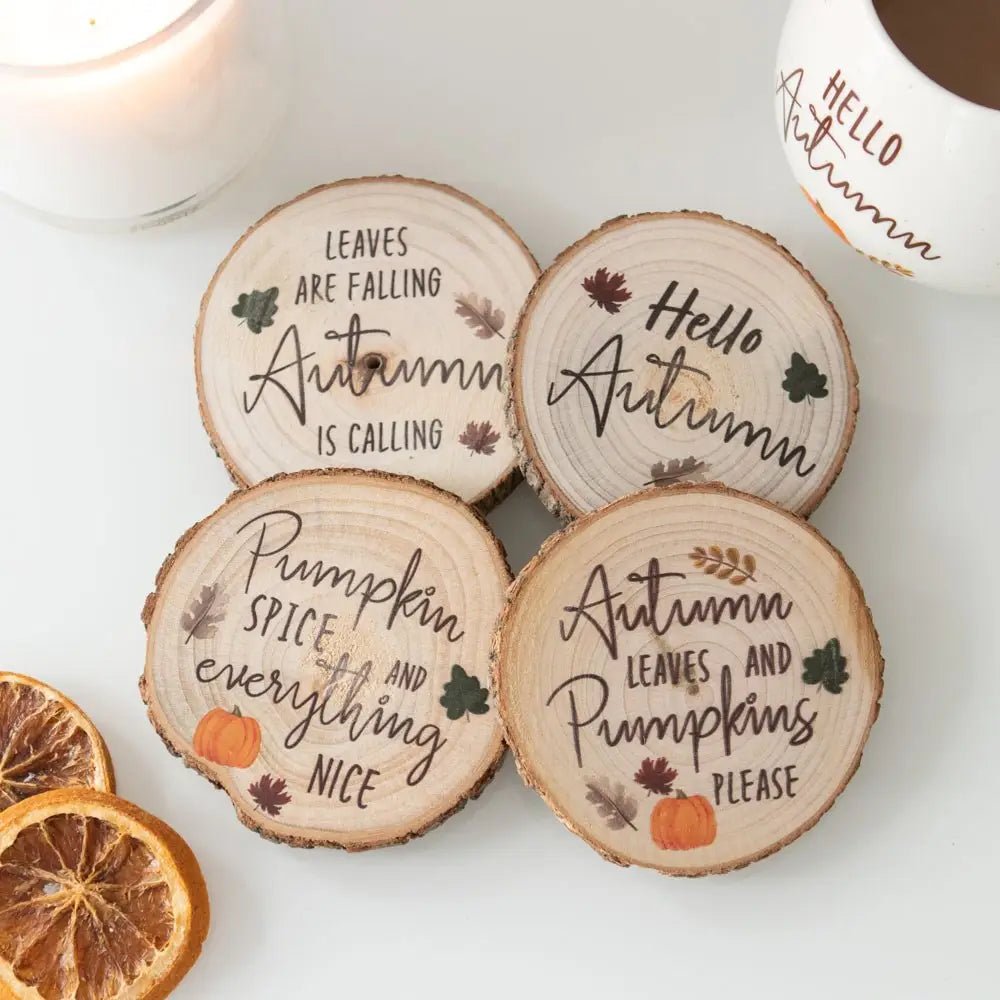 Wood Slice Coasters with Fall Designs