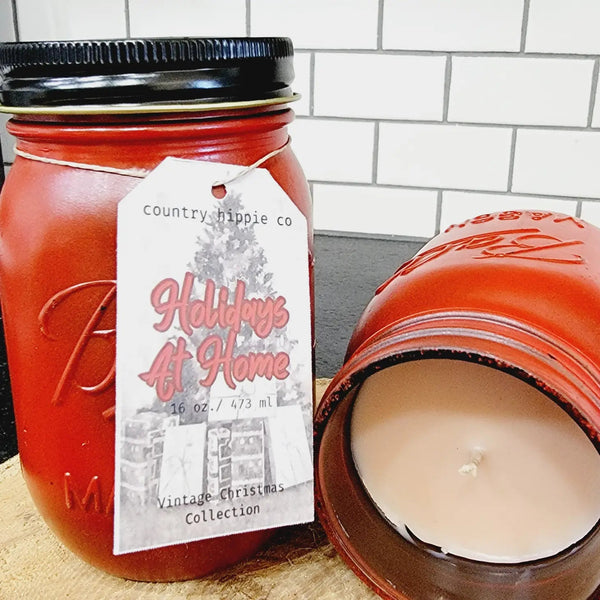 Holidays at Home Painted Mason Jar Candle - Olde Glory