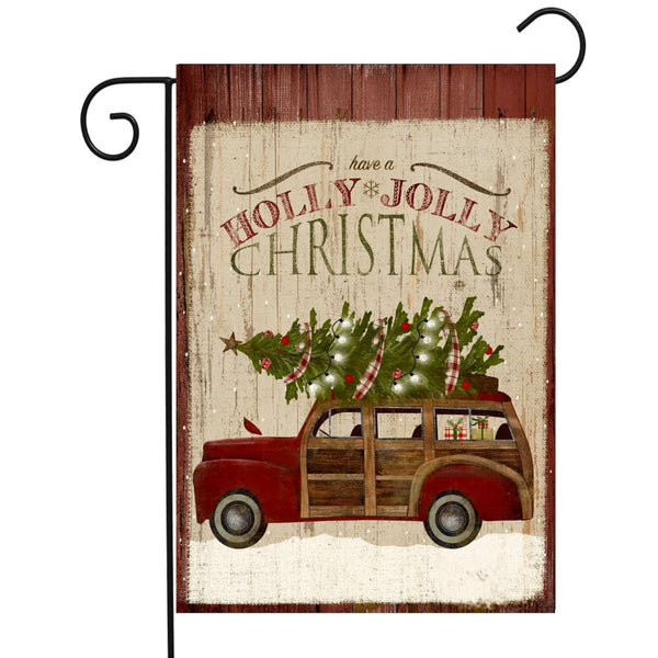 Holly Jolly Christmas Wagon Garden Flag - Olde Glory
