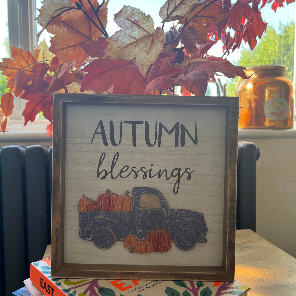 Autumn Blessings Pumpkin Truck Framed Sign