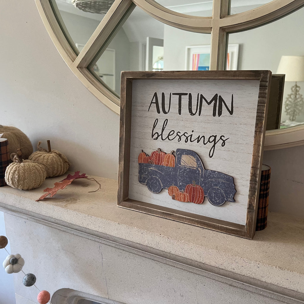 Autumn Blessings Pumpkin Truck Framed Sign