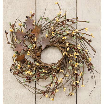Ivory Sage and Brown Little Pip Berry Wreath with Stars - Olde Glory