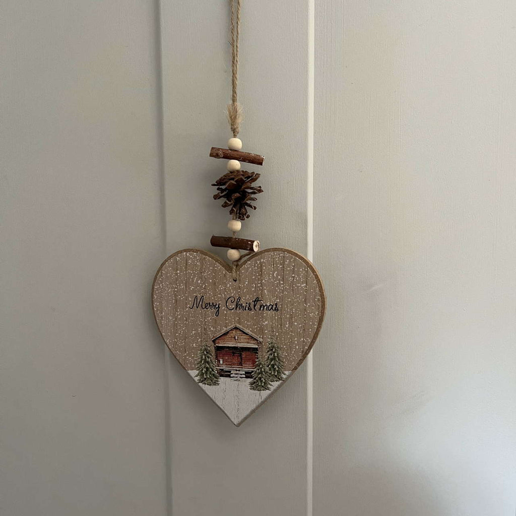 Merry Christmas Cabin Hanging Heart Decoration - Olde Glory