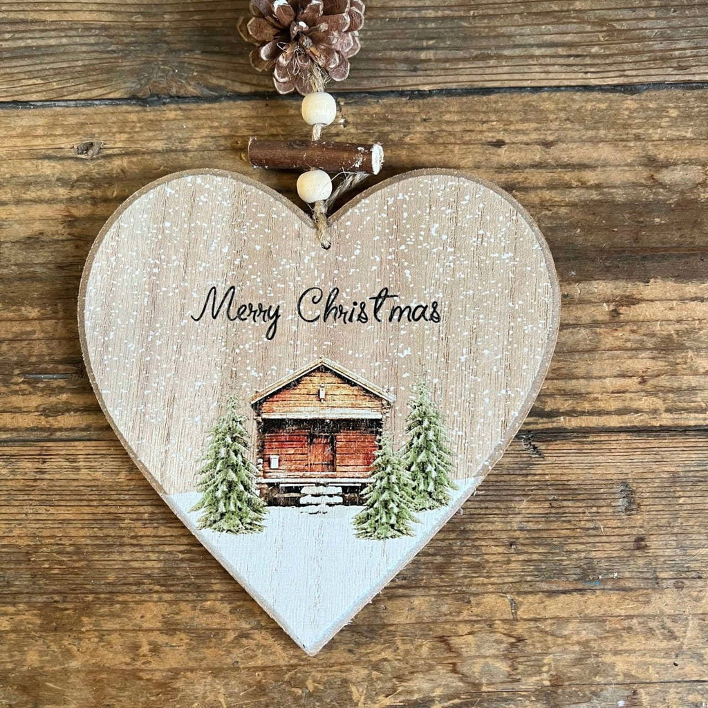Merry Christmas Cabin Hanging Heart Decoration - Olde Glory