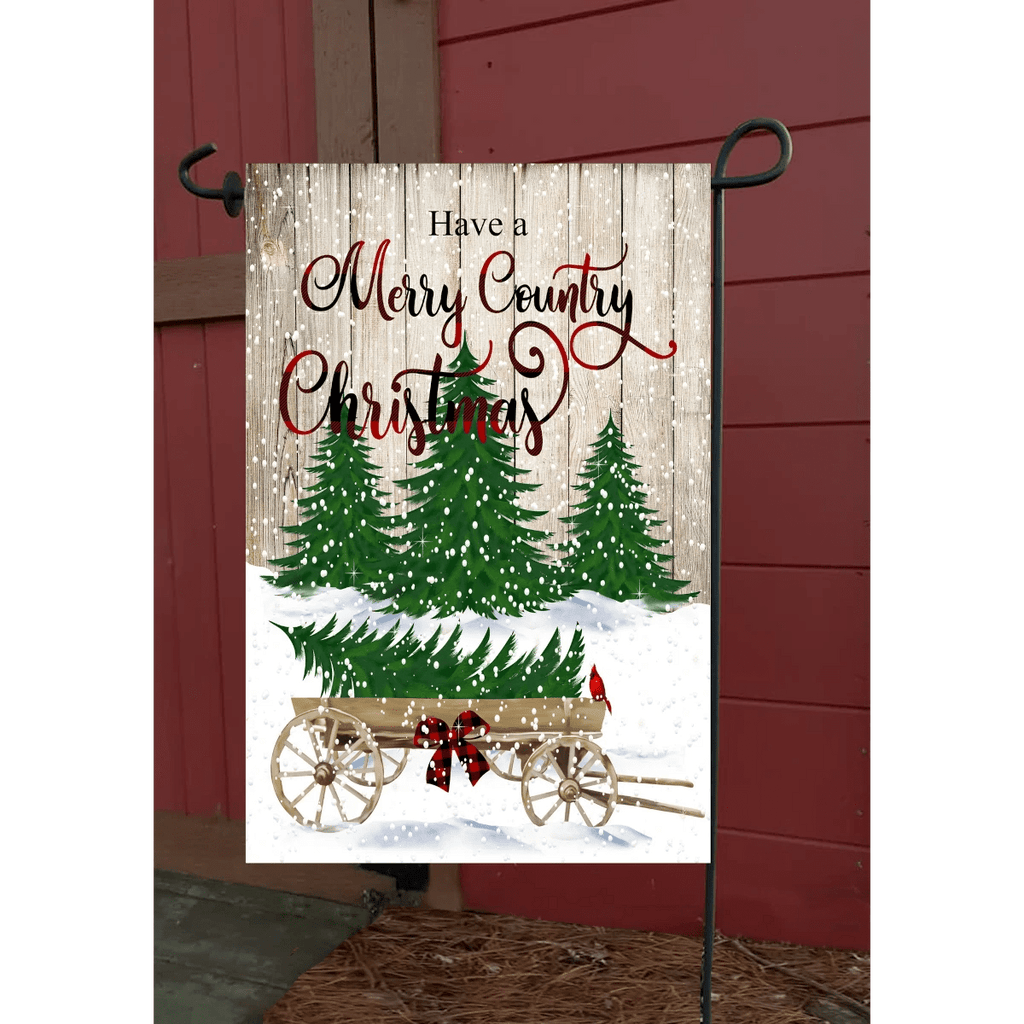 Merry Country Christmas Wagon Garden Flag - Olde Glory