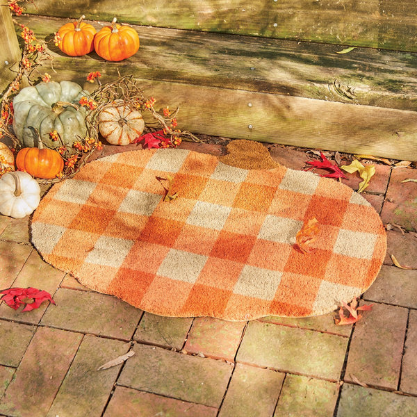 Orange Gingham Pumpkin Doormat - Olde Glory