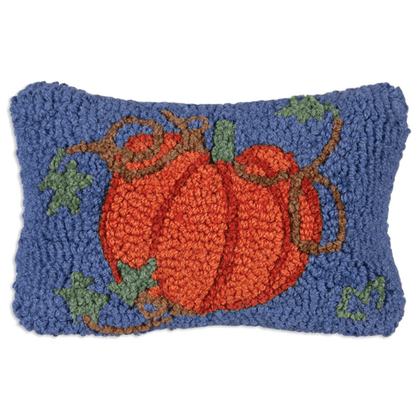 Pumpkin on Blue Hooked Cushion - Olde Glory