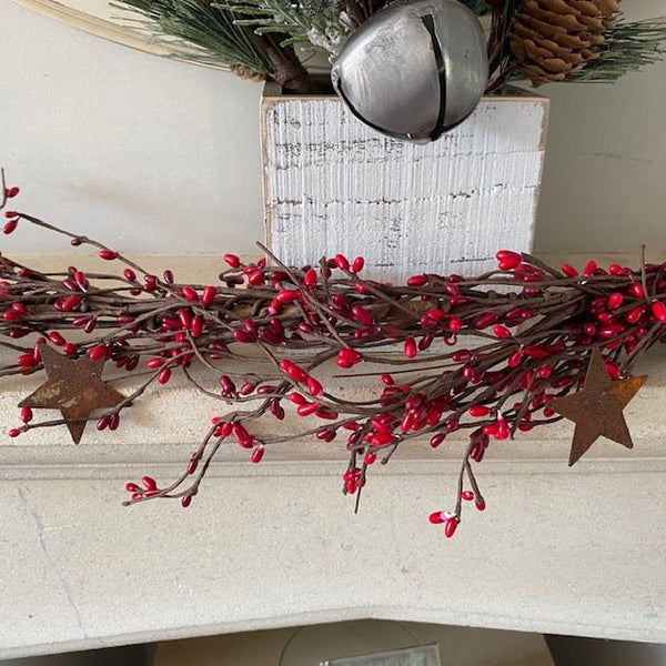 Red and Burgundy Pip Berry Garland with Stars - Olde Glory