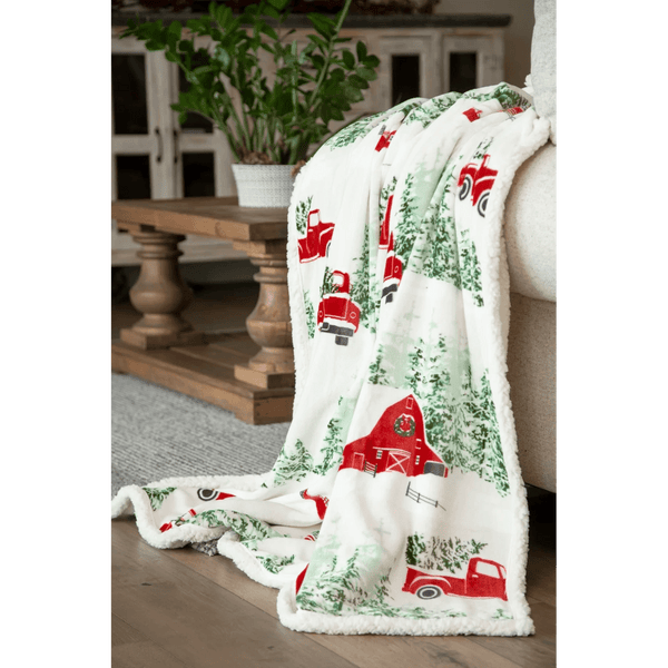 Red Barn and Truck Plush Throw - Olde Glory