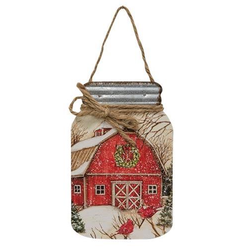 Red Barn Mason Jar Ornament - Olde Glory