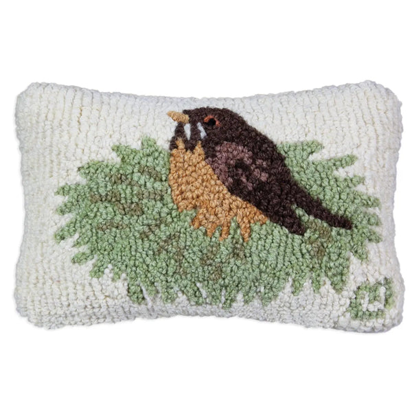Robin in Nest Hooked Cushion - Olde Glory
