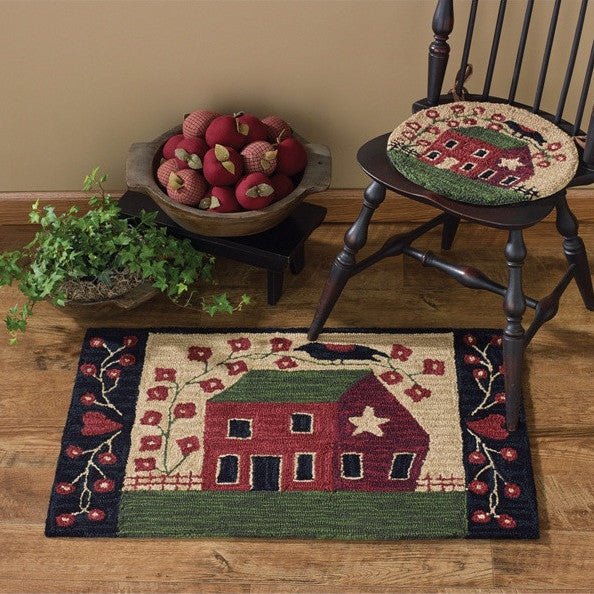 Saltbox House and Flowers Hooked Folk Art Rug - Olde Glory