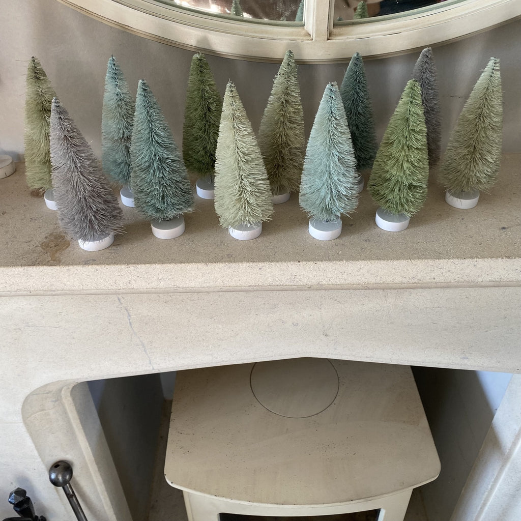 Set of 12 Winter Green Bottle Brush Trees - Olde Glory