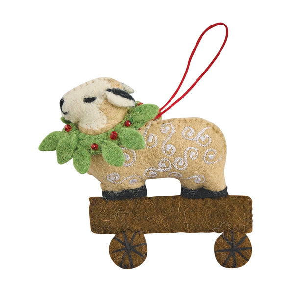 Sheep With Wreath Felt Ornament - Olde Glory