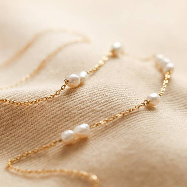 Stainless Steel Pearl Necklace in Gold - Olde Glory