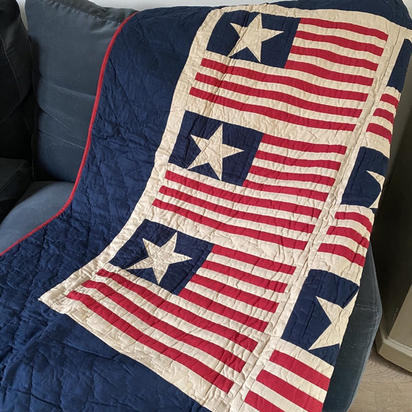 Tea Dyed Independence Day Quilted Throw - Olde Glory