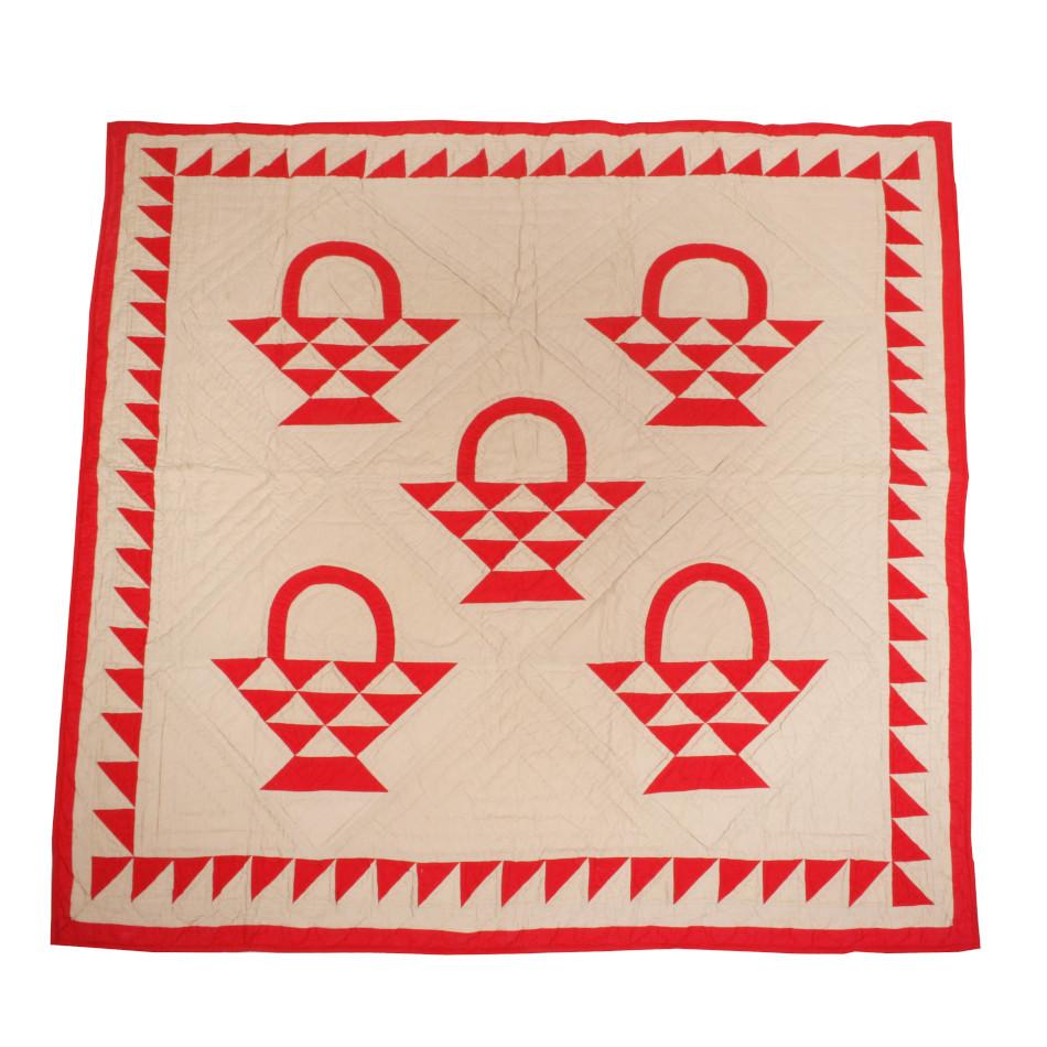Tea Dyed Red Country Baskets Throw Quilt - Olde Glory