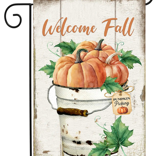 Welcome Fall Pumpkin Bucket Garden Flag - Olde Glory