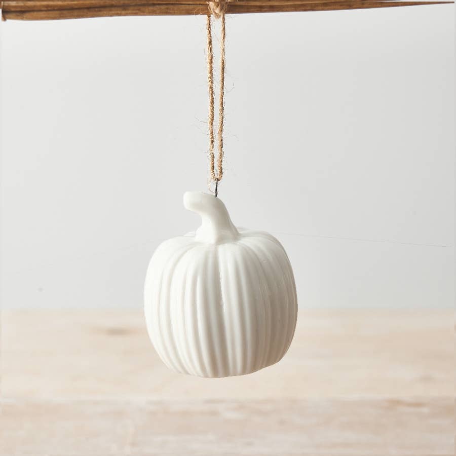White Ceramic Pumpkin Ornament - Olde Glory